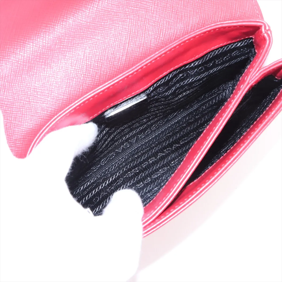 Saffiano Leather Chain Shoulder Bag Red 1BD144 — view 7