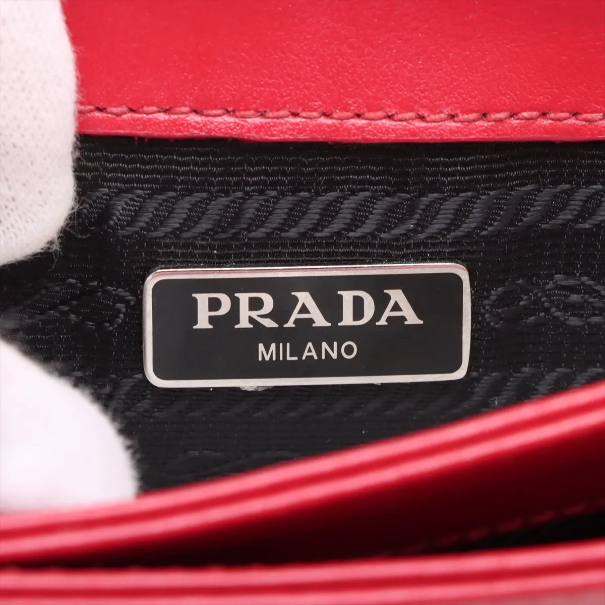 Saffiano Leather Chain Shoulder Bag Red 1BD144 — view 9