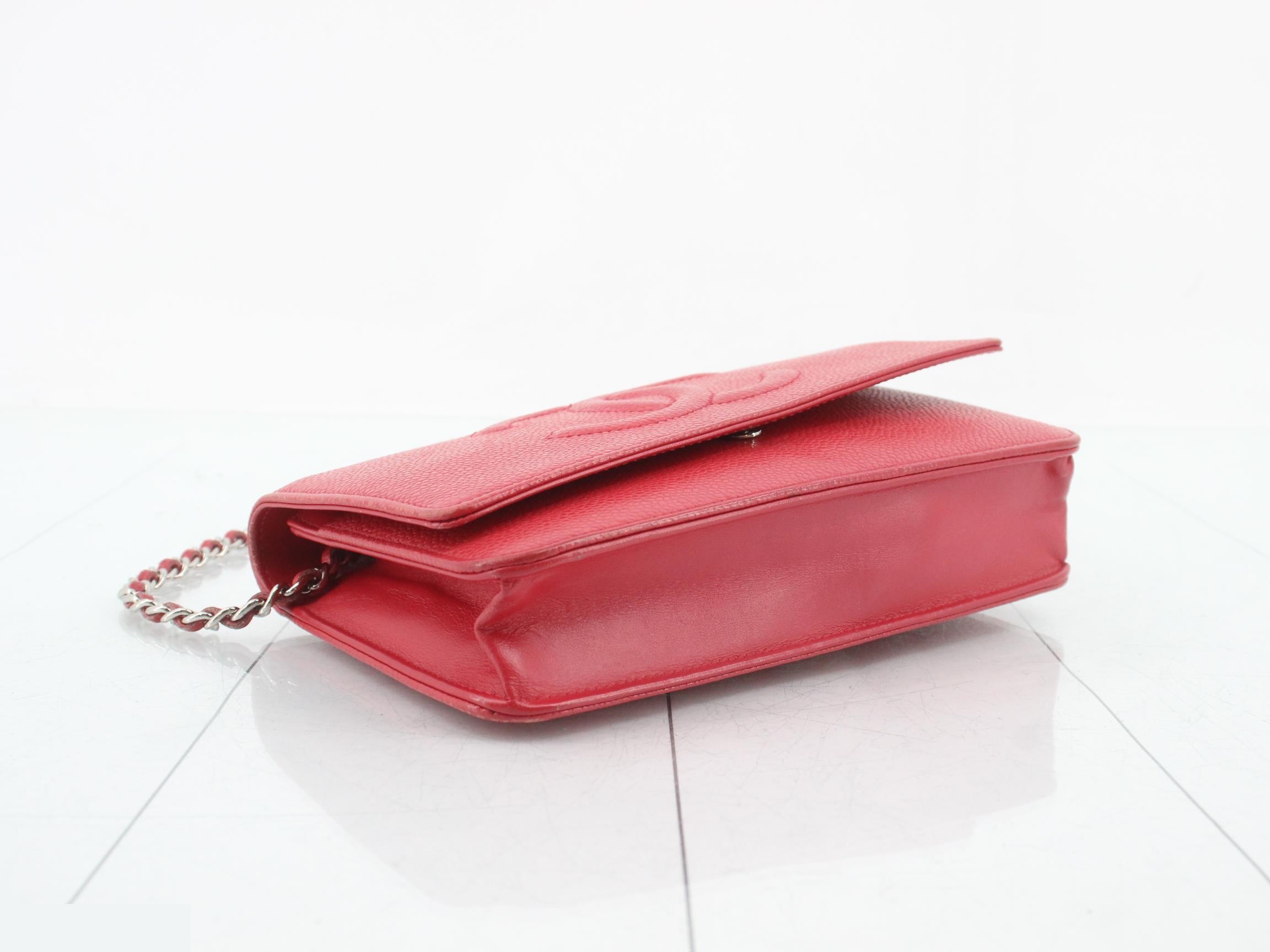 Caviar Skin Chain Shoulder Bag, Mini, W19, Pink, Series 18 — view 5