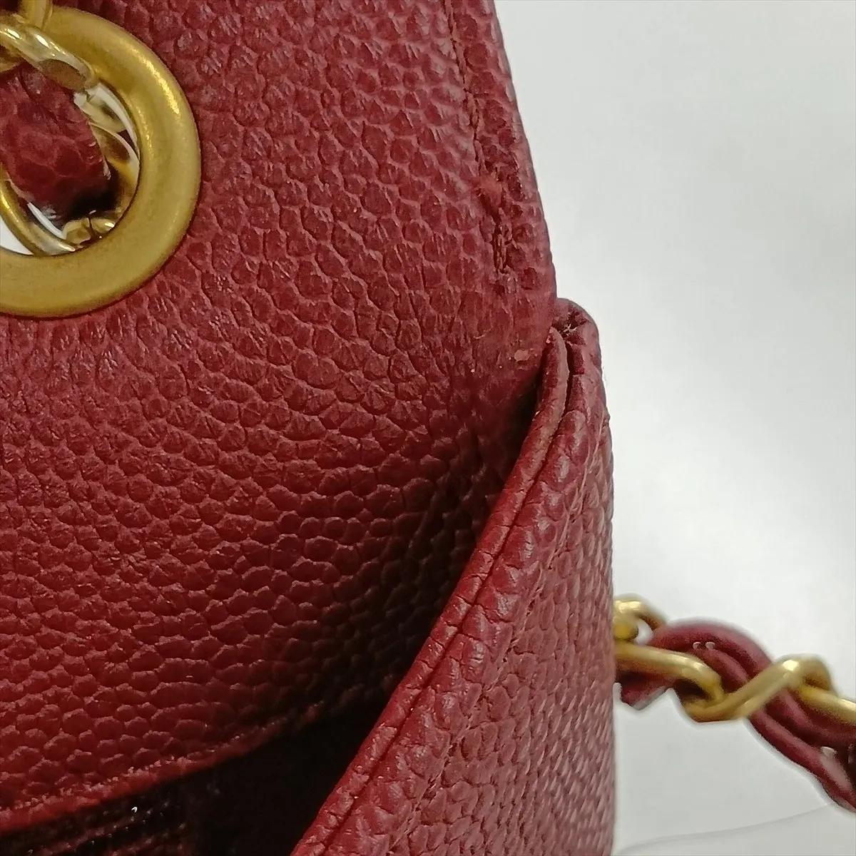 Matelassé Caviar Skin Single Flap Double Chain Bag, Red with Gold Hardware, 28503195 (Serial Number 28) — view 12