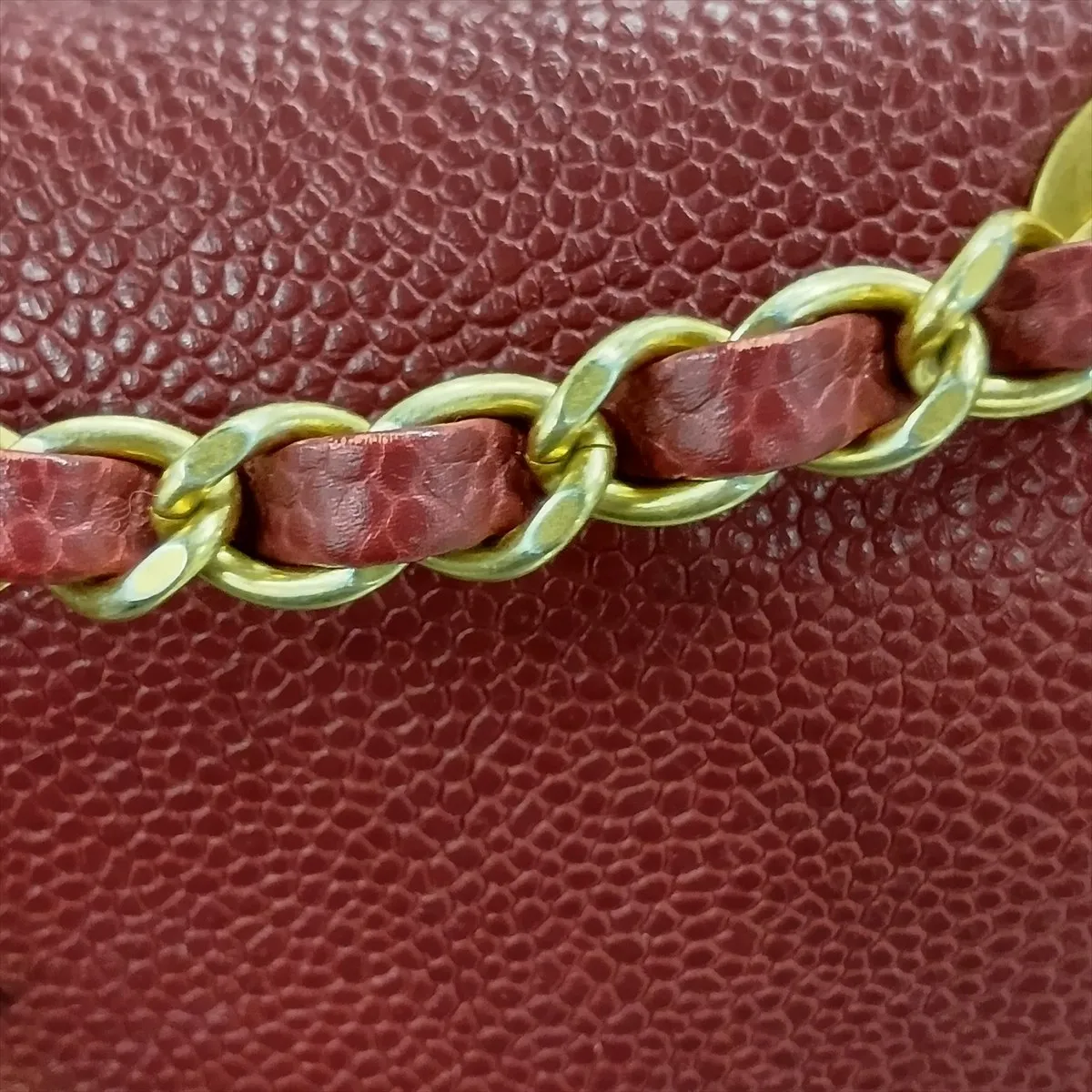 Matelassé Caviar Skin Single Flap Double Chain Bag, Red with Gold Hardware, 28503195 (Serial Number 28) — view 13