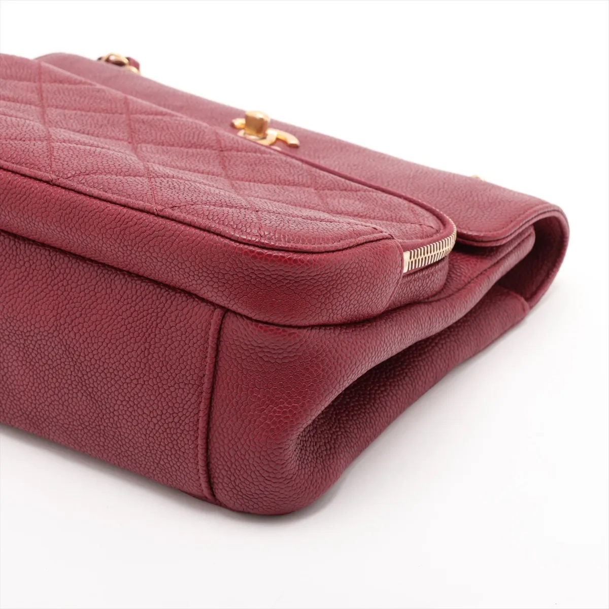 Matelassé Caviar Skin Single Flap Double Chain Bag, Red with Gold Hardware, 28503195 (Serial Number 28) — view 3