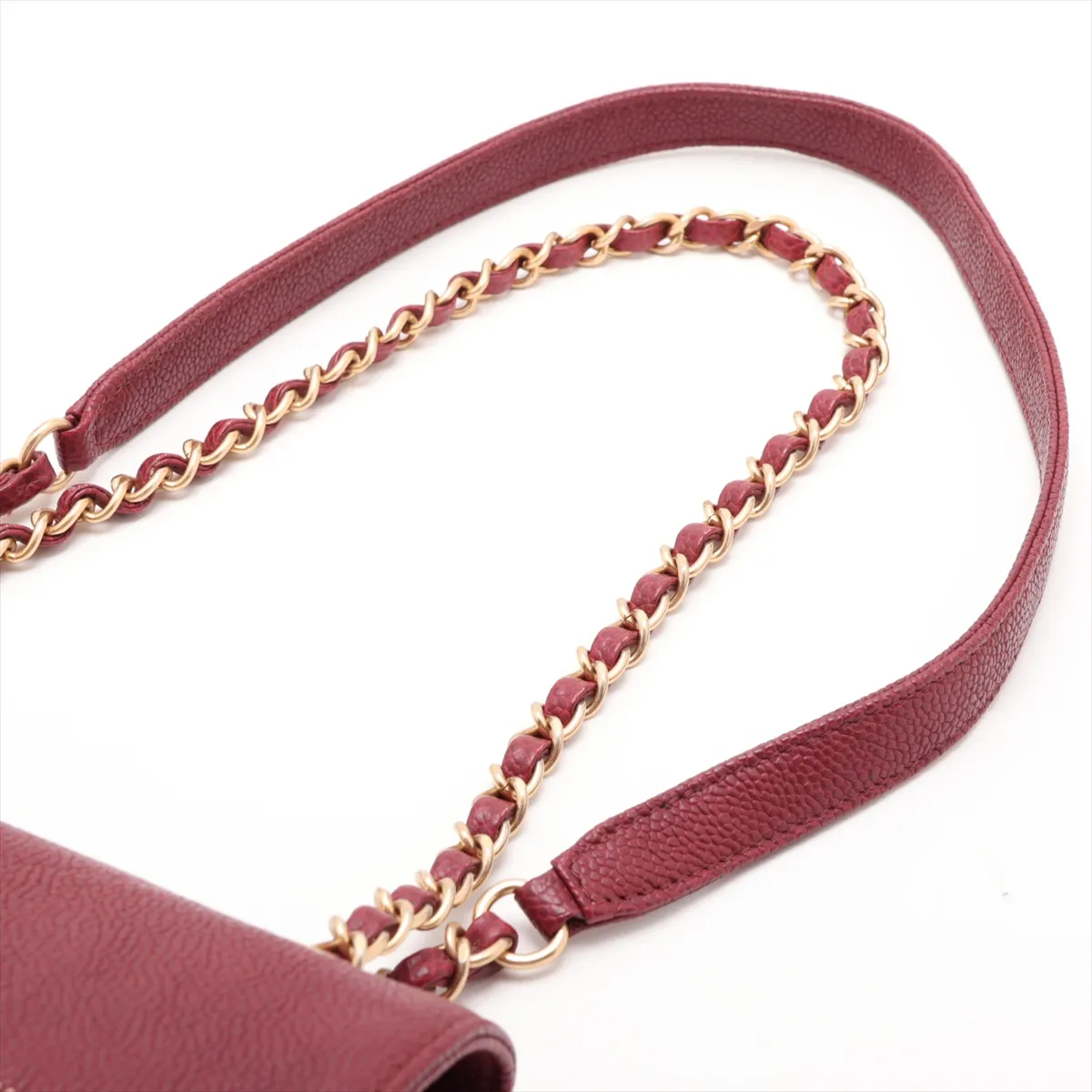Matelassé Caviar Skin Single Flap Double Chain Bag, Red with Gold Hardware, 28503195 (Serial Number 28) — view 5