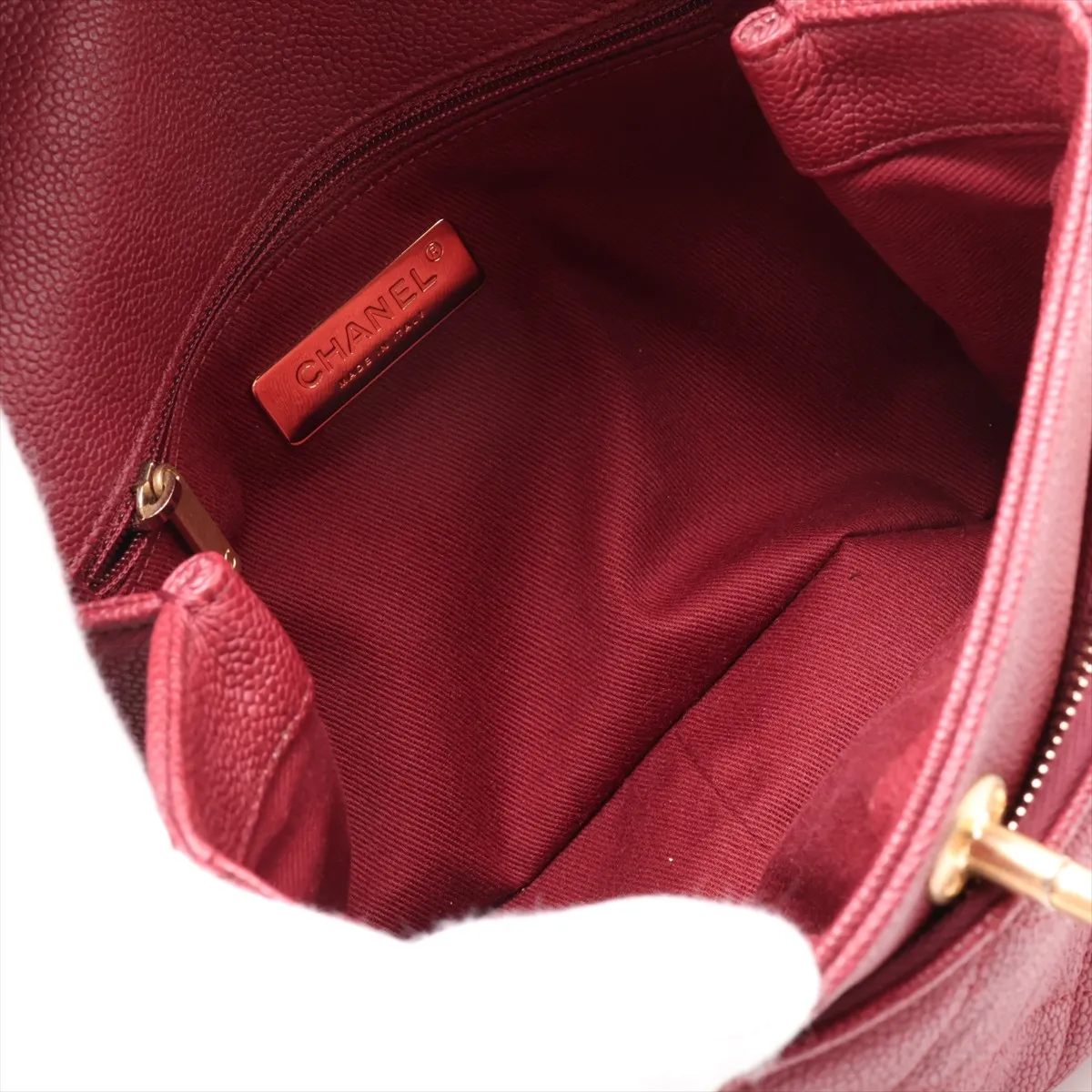Matelassé Caviar Skin Single Flap Double Chain Bag, Red with Gold Hardware, 28503195 (Serial Number 28) — view 6