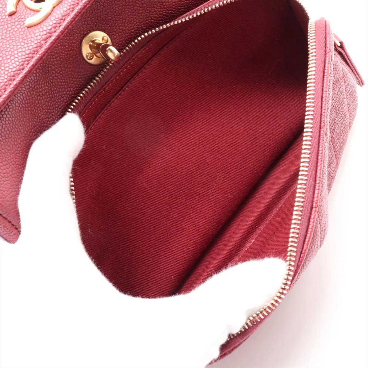 Matelassé Caviar Skin Single Flap Double Chain Bag, Red with Gold Hardware, 28503195 (Serial Number 28) — view 8