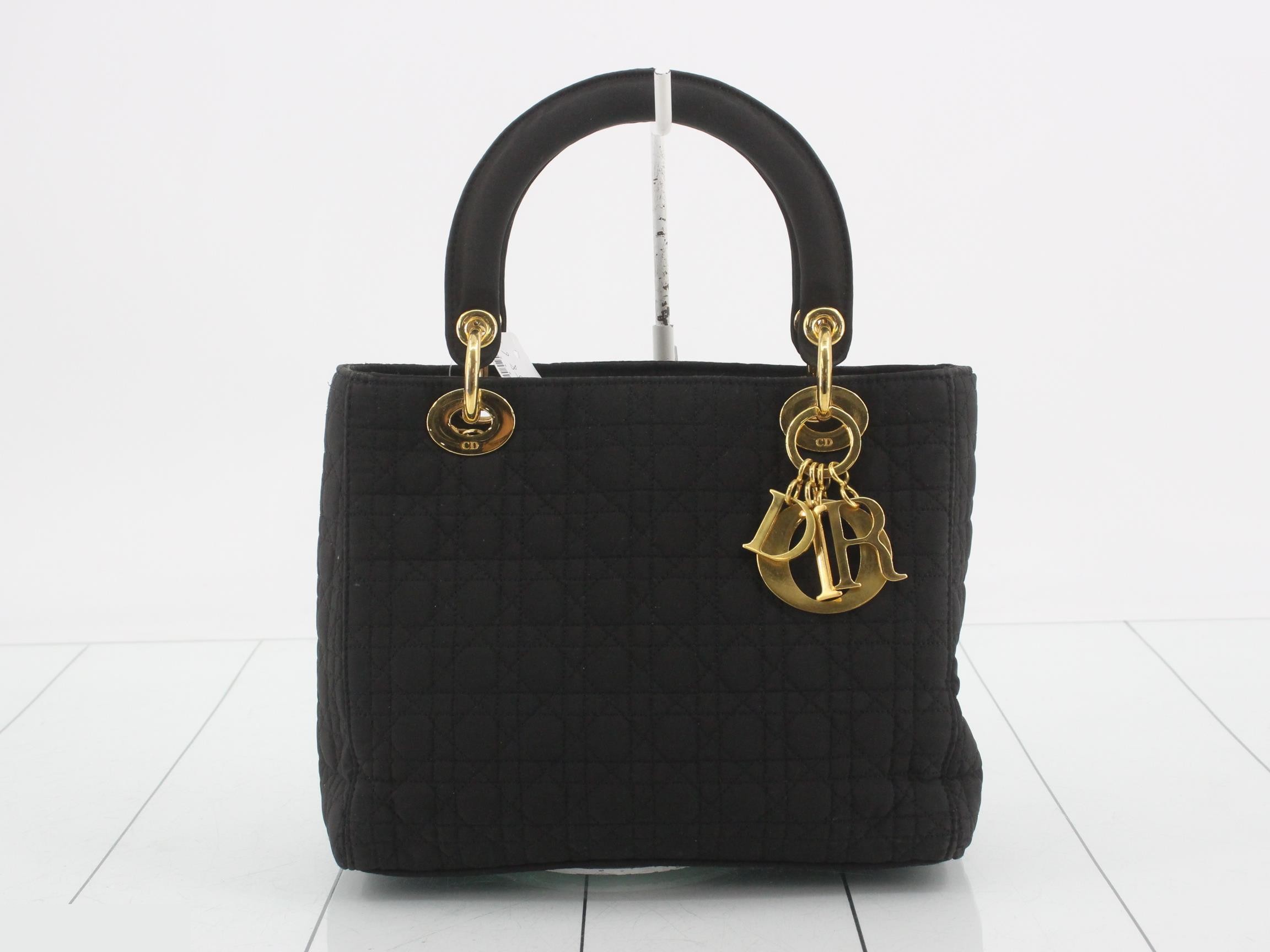 Lady Dior Medium Cannage Nylon Handbag, Black