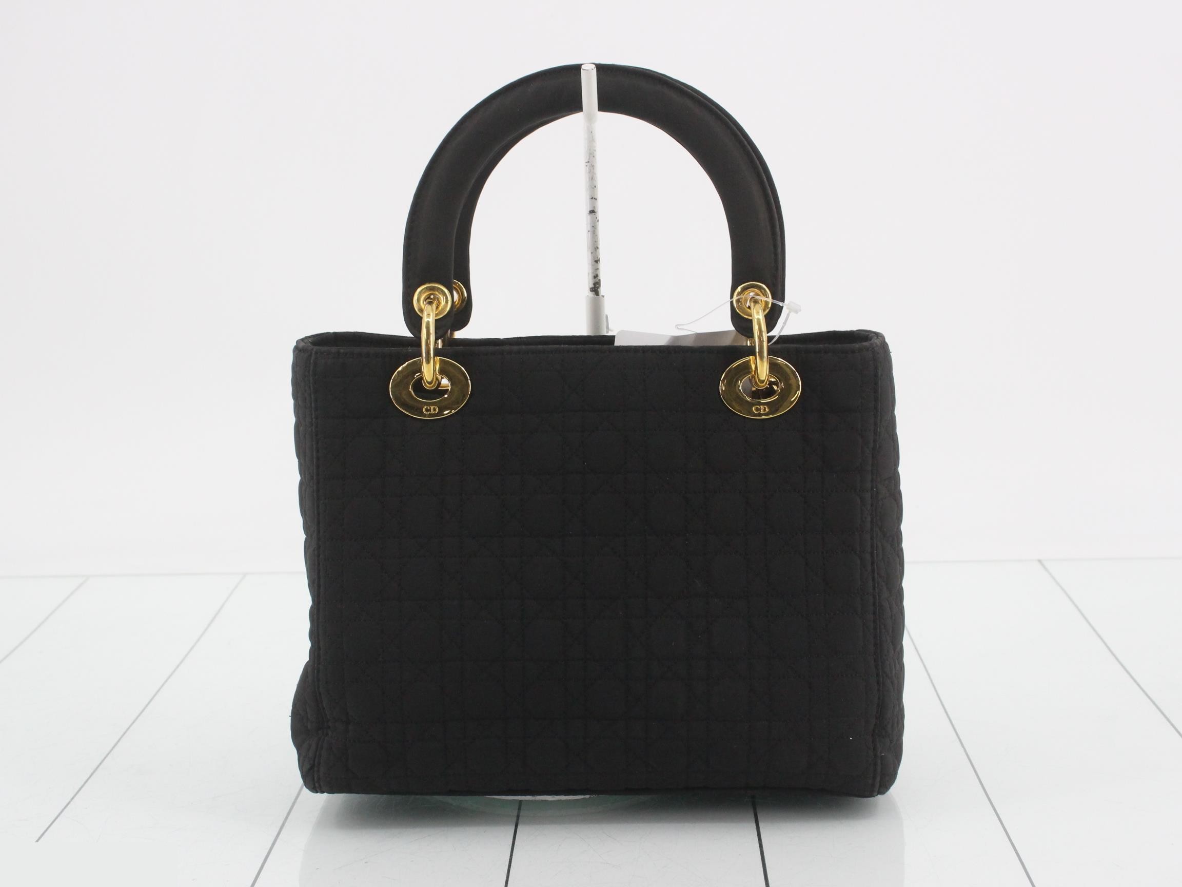 Lady Dior Medium Cannage Nylon Handbag, Black — view 2