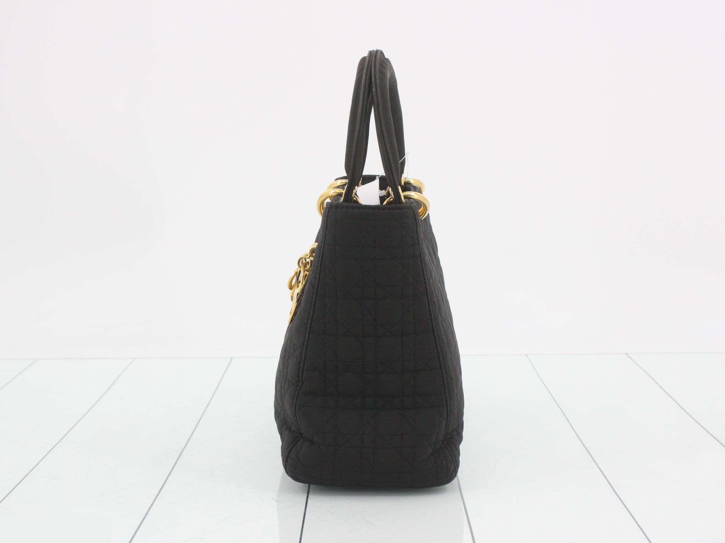 Lady Dior Medium Cannage Nylon Handbag, Black — view 3