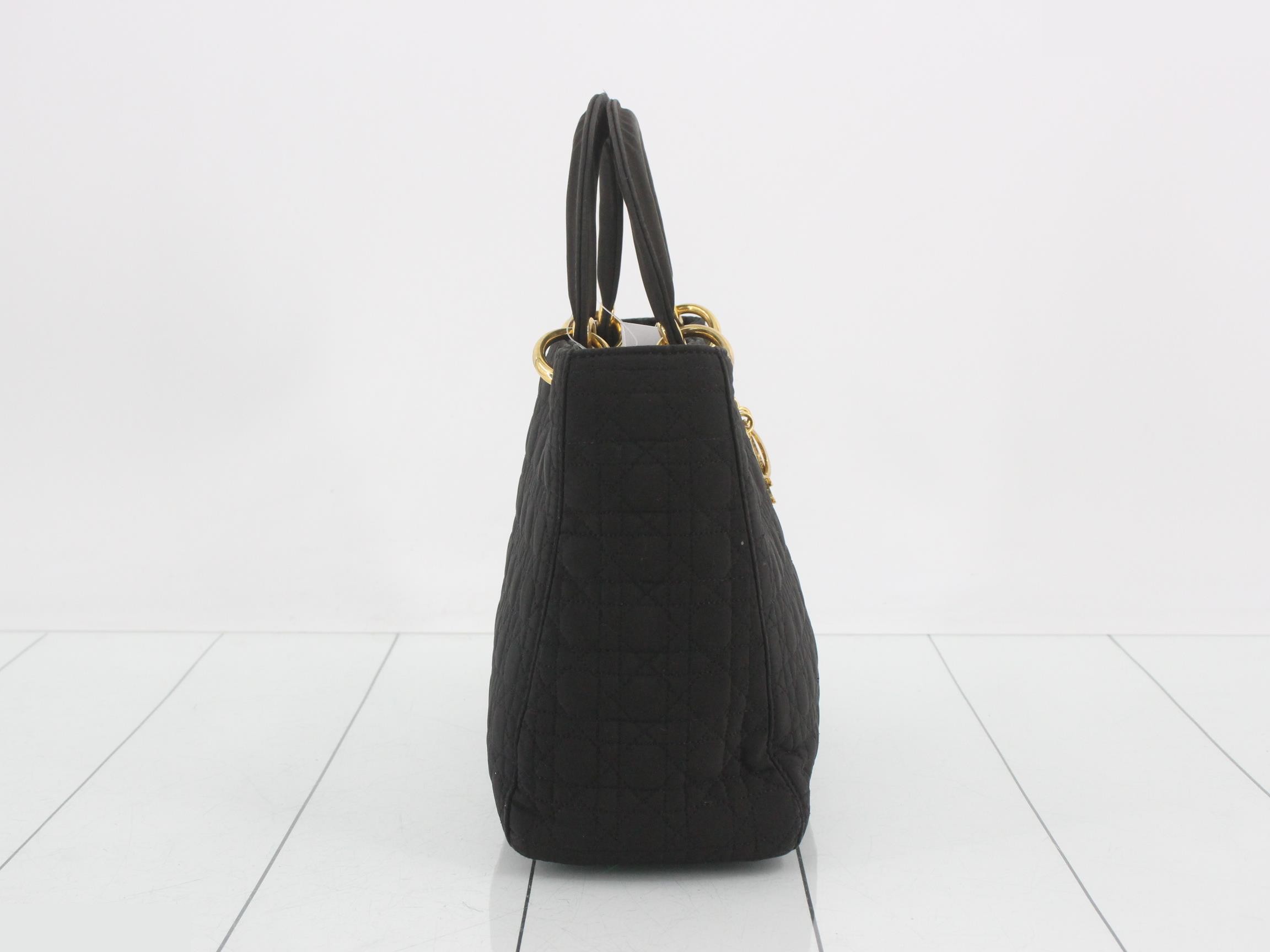 Lady Dior Medium Cannage Nylon Handbag, Black — view 4