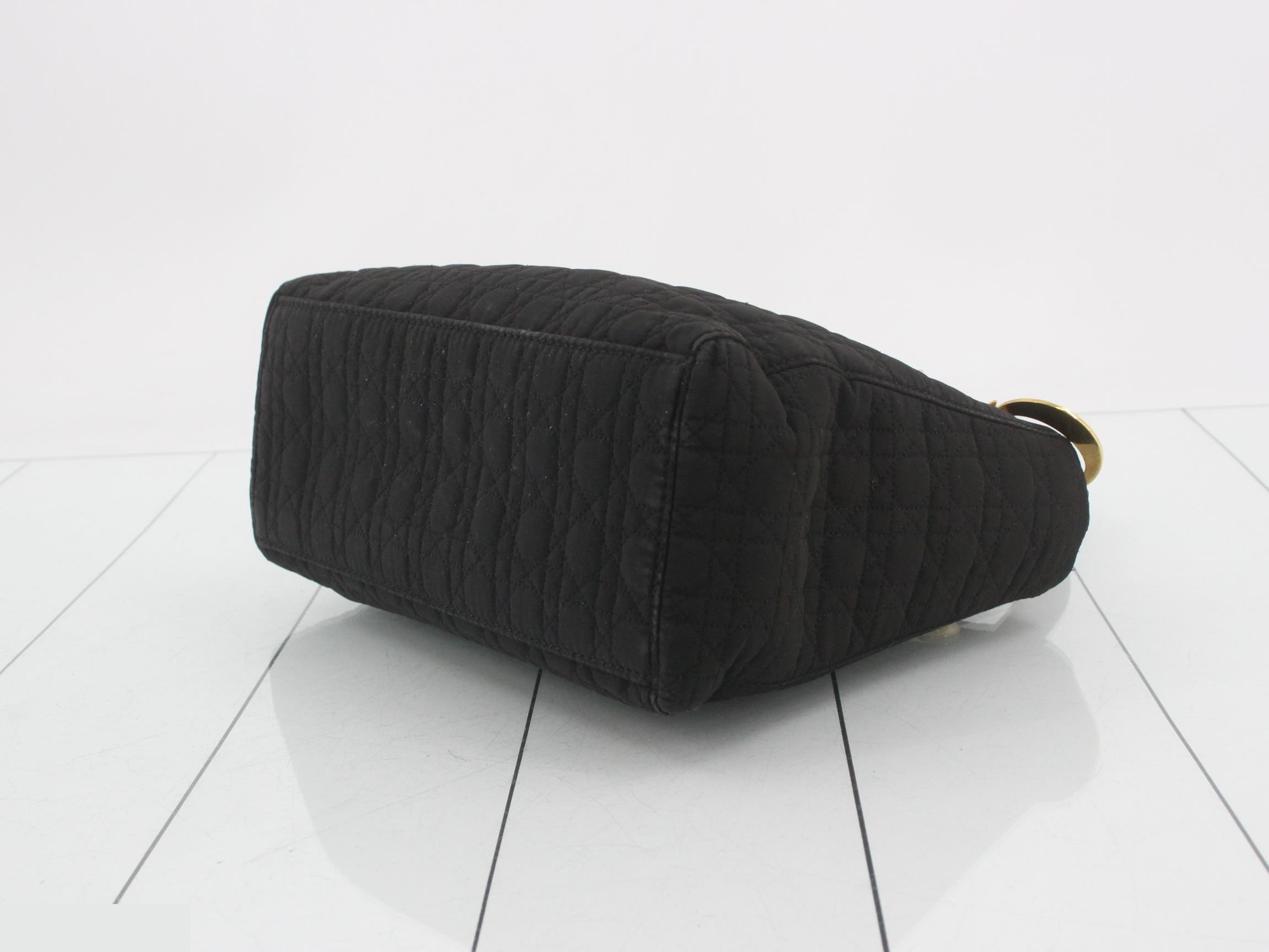 Lady Dior Medium Cannage Nylon Handbag, Black — view 6