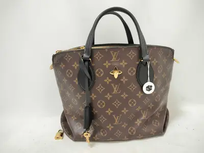 M44351 Monogram Flower Zipped PM Tote Bag, Black with Gold Hardware