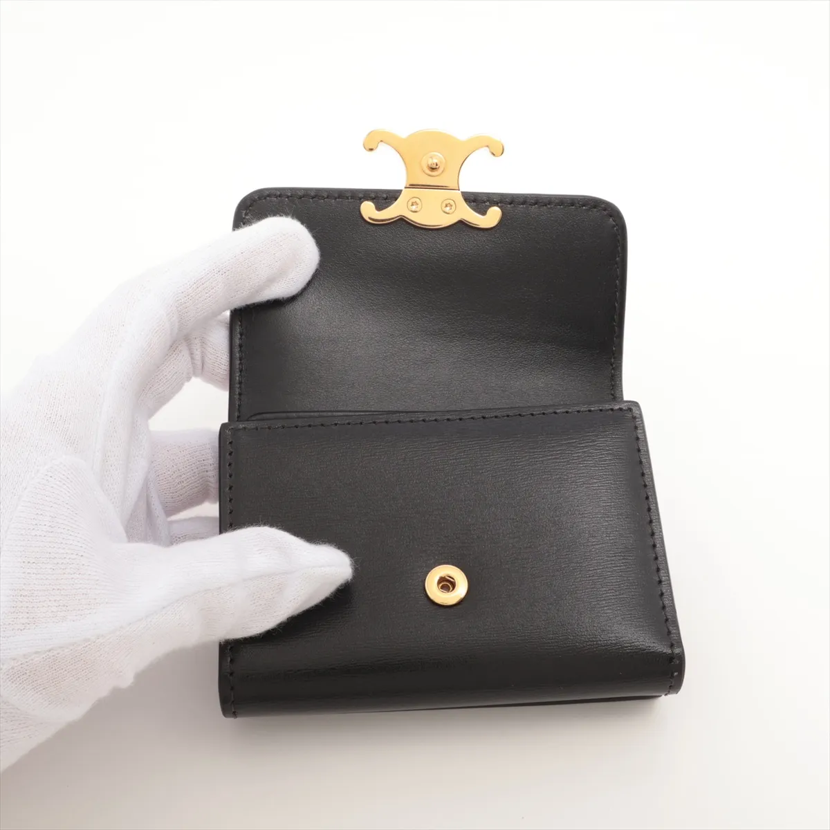Triomphe Leather Compact Wallet Black — view 3