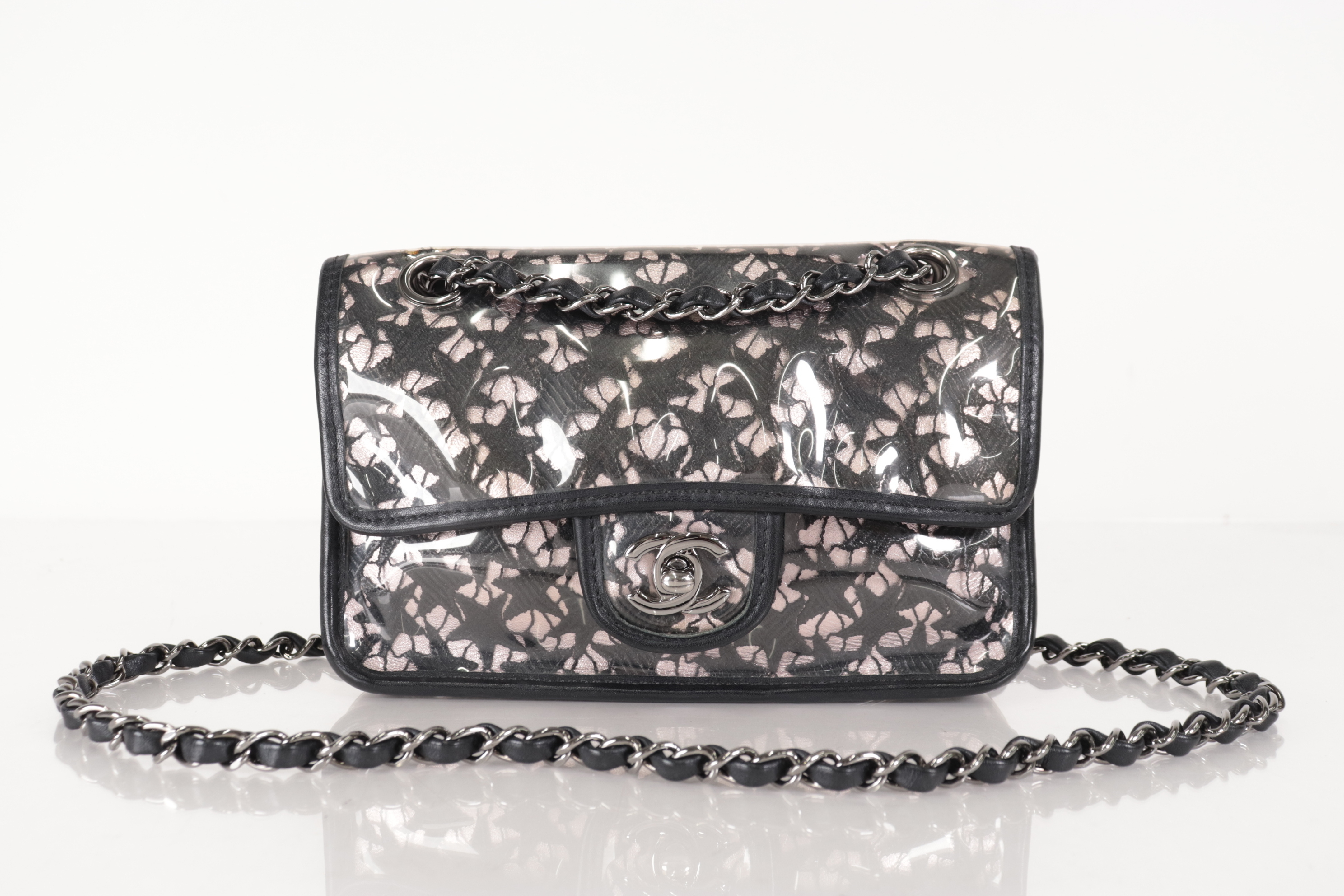 Lambskin x Clear Star Chain Shoulder Bag, Black/Pink, Silver Hardware, Serial Number 11