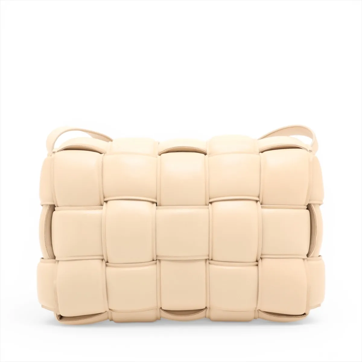 Maxi Intrecciato Padded Cassette Leather Shoulder Bag, Beige — view 2