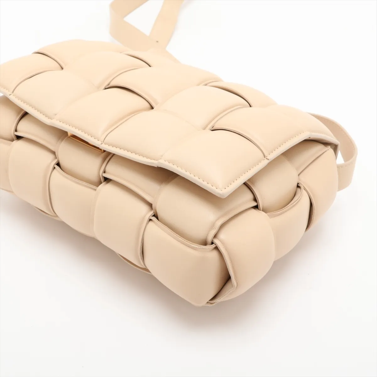 Maxi Intrecciato Padded Cassette Leather Shoulder Bag, Beige — view 3