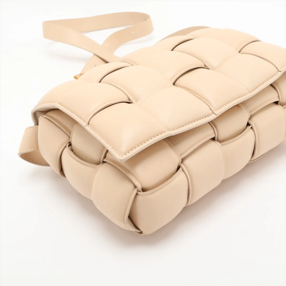 Maxi Intrecciato Padded Cassette Leather Shoulder Bag, Beige — view 4