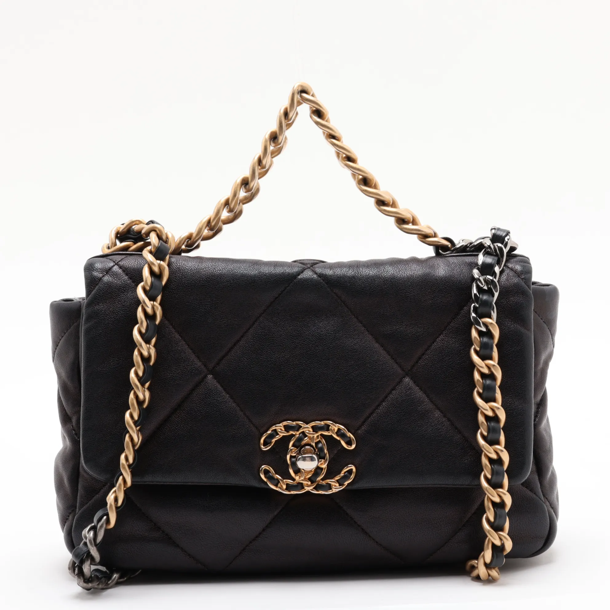 19 Lambskin Chain Shoulder Bag, Black with Gold Hardware, 29038494, Serial Number 29, AS1160