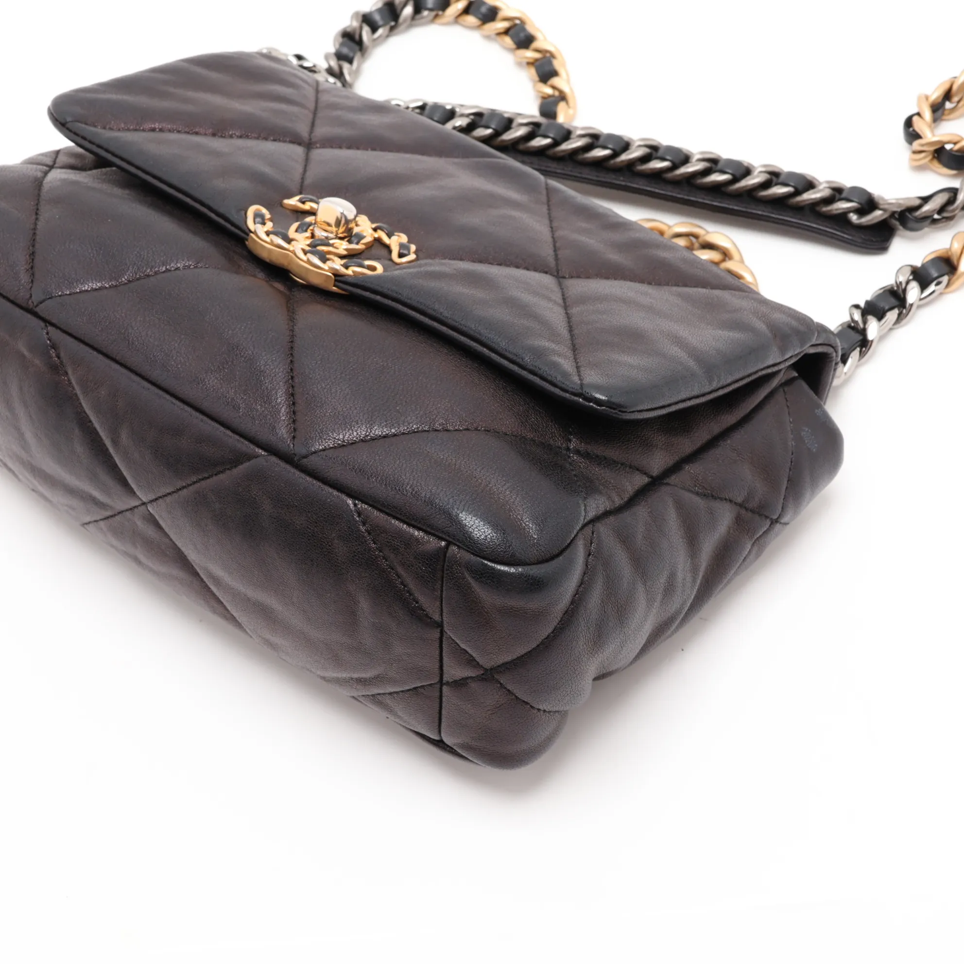 19 Lambskin Chain Shoulder Bag, Black with Gold Hardware, 29038494, Serial Number 29, AS1160 — view 3