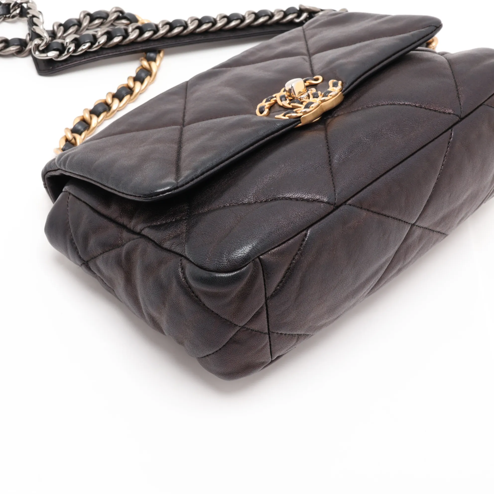19 Lambskin Chain Shoulder Bag, Black with Gold Hardware, 29038494, Serial Number 29, AS1160 — view 4