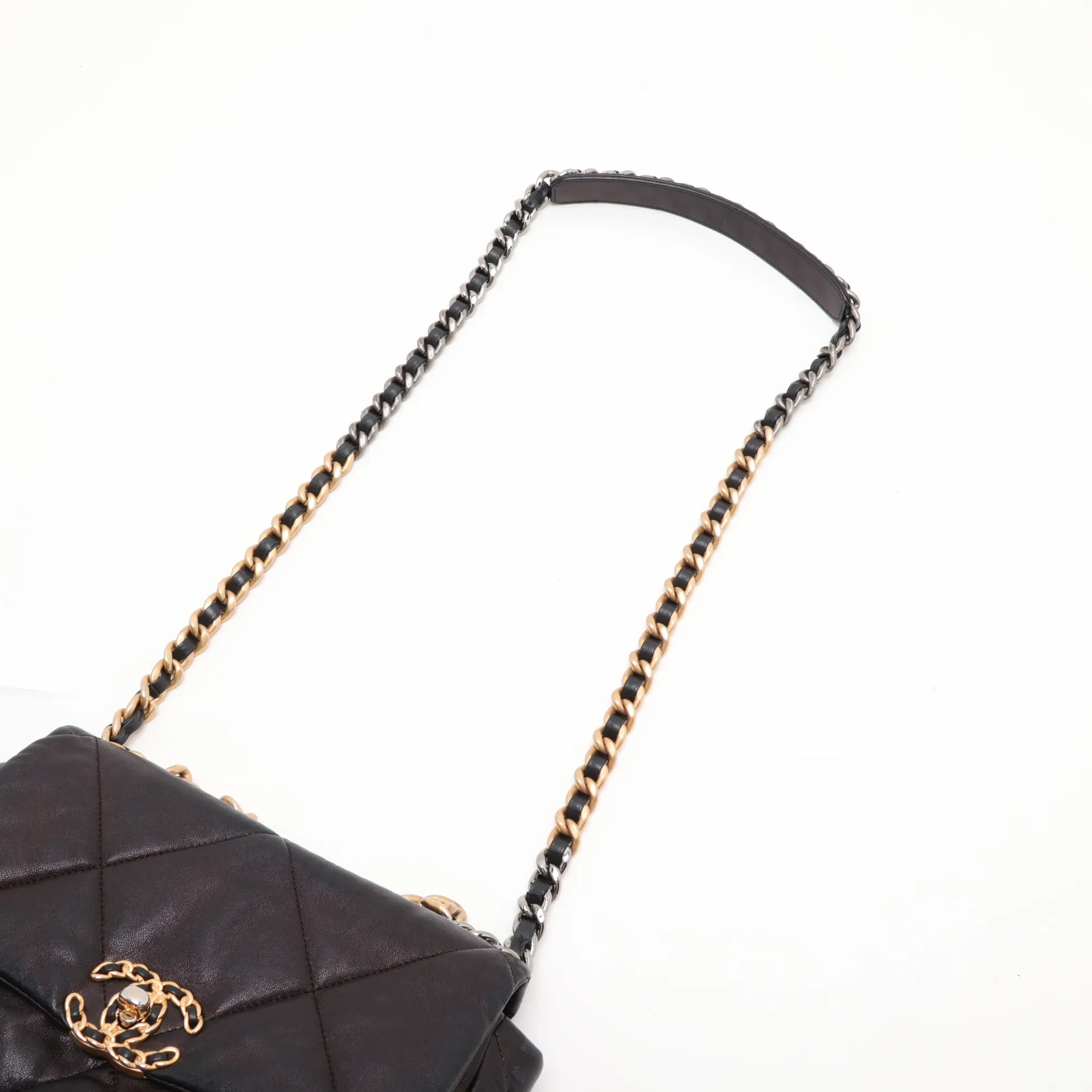 19 Lambskin Chain Shoulder Bag, Black with Gold Hardware, 29038494, Serial Number 29, AS1160 — view 7
