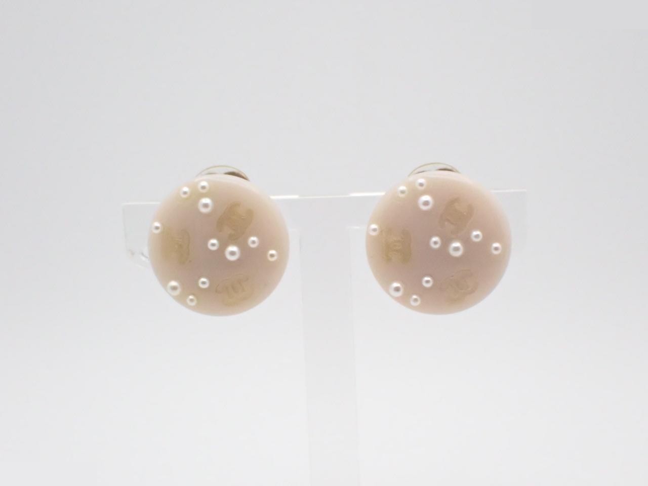 Earrings, round, faux pearl, Coco Mark, white