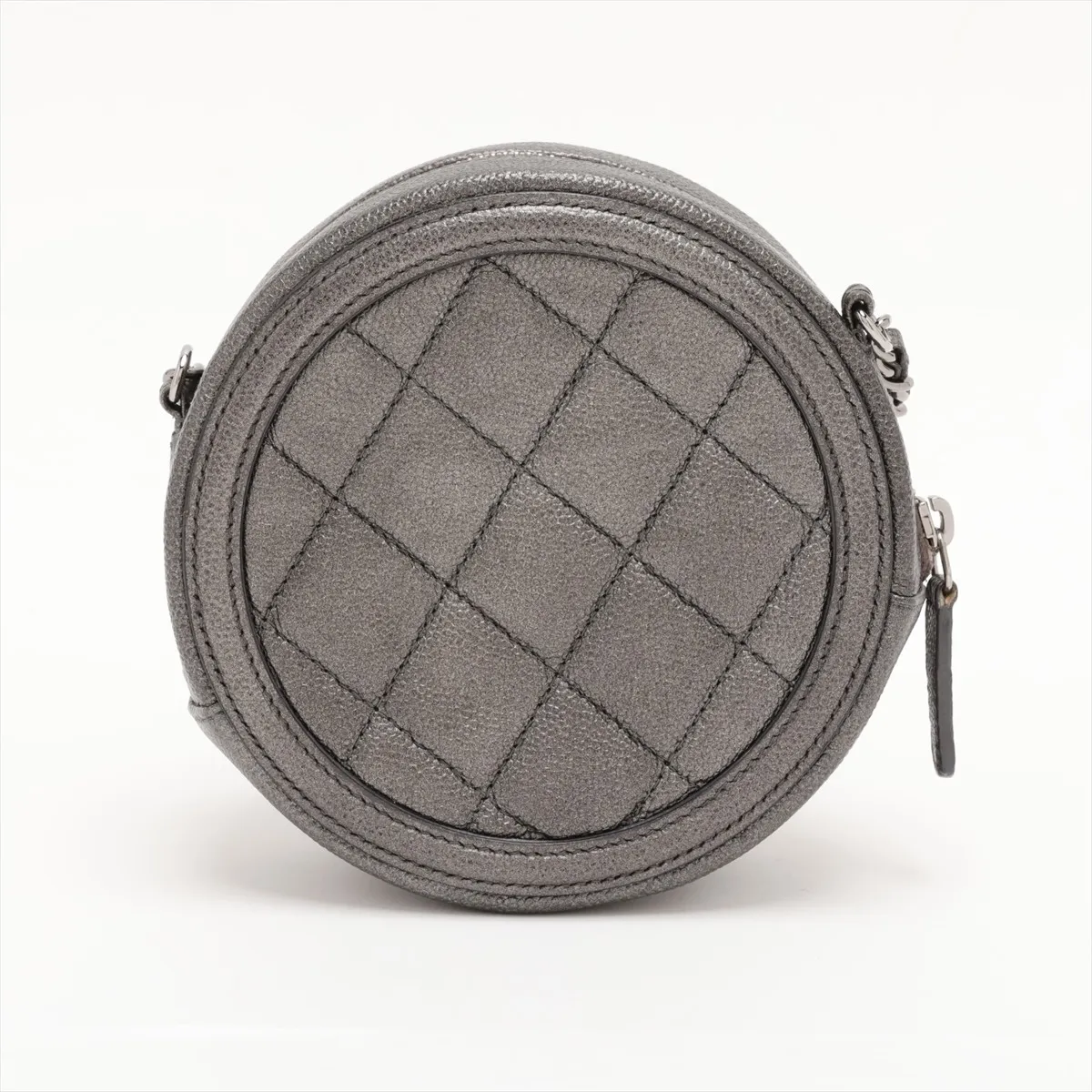 Matelassé Caviar Skin Chain Shoulder Bag, Round, Silver, Silver Hardware, 26518021, Serial Number 26 — view 2