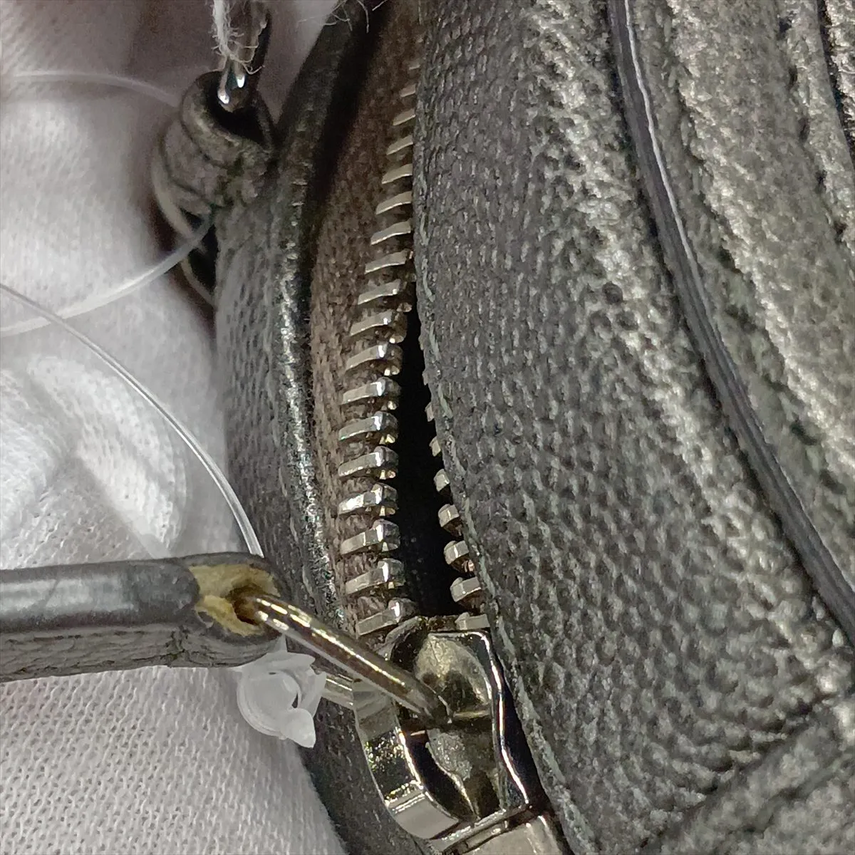 Matelassé Caviar Skin Chain Shoulder Bag, Round, Silver, Silver Hardware, 26518021, Serial Number 26 — view 11