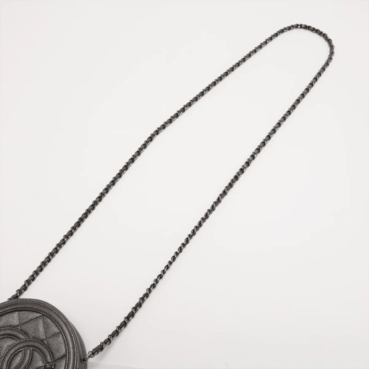Matelassé Caviar Skin Chain Shoulder Bag, Round, Silver, Silver Hardware, 26518021, Serial Number 26 — view 5