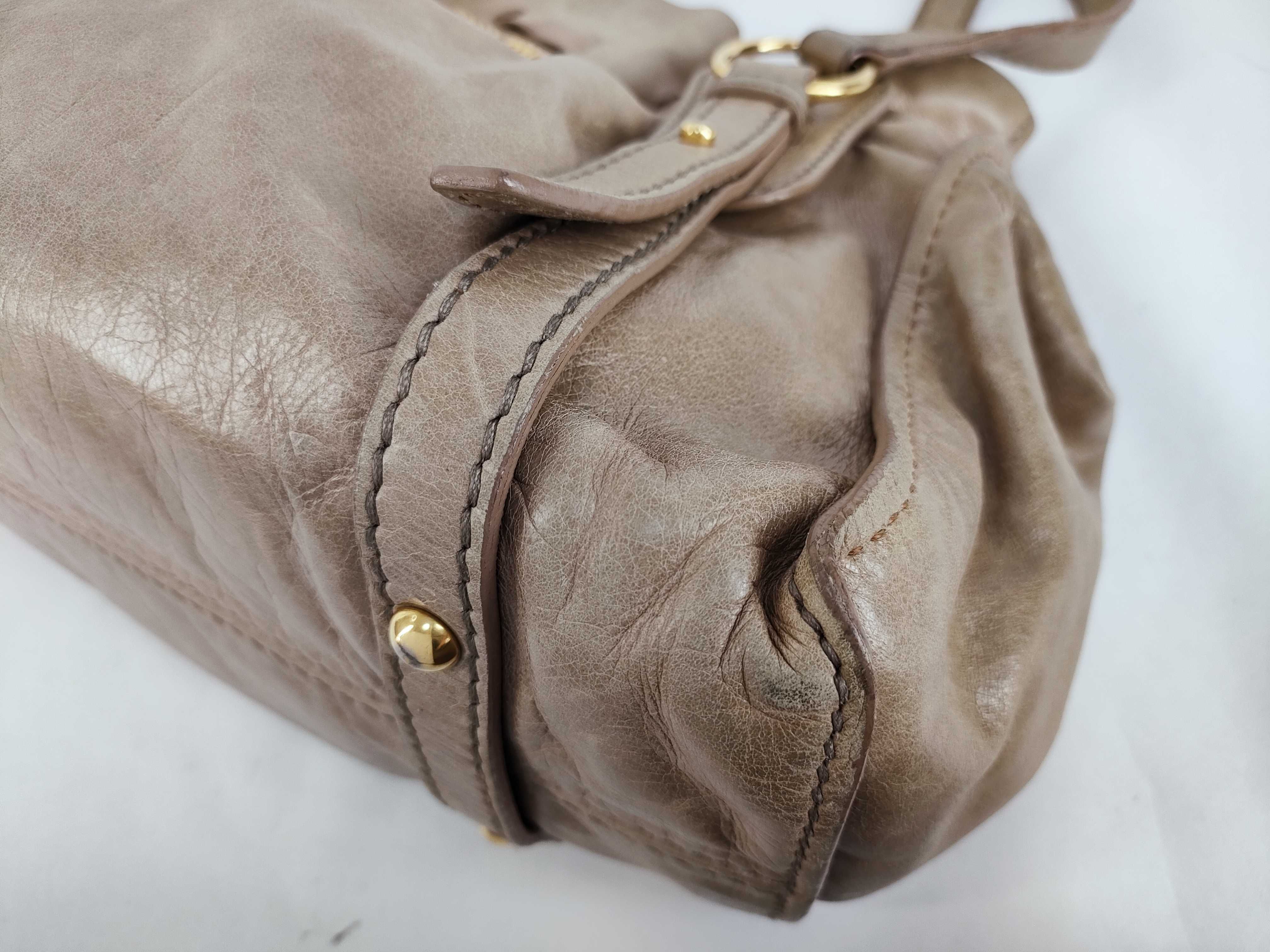 tote bag, leather, beige tote bag — view 6