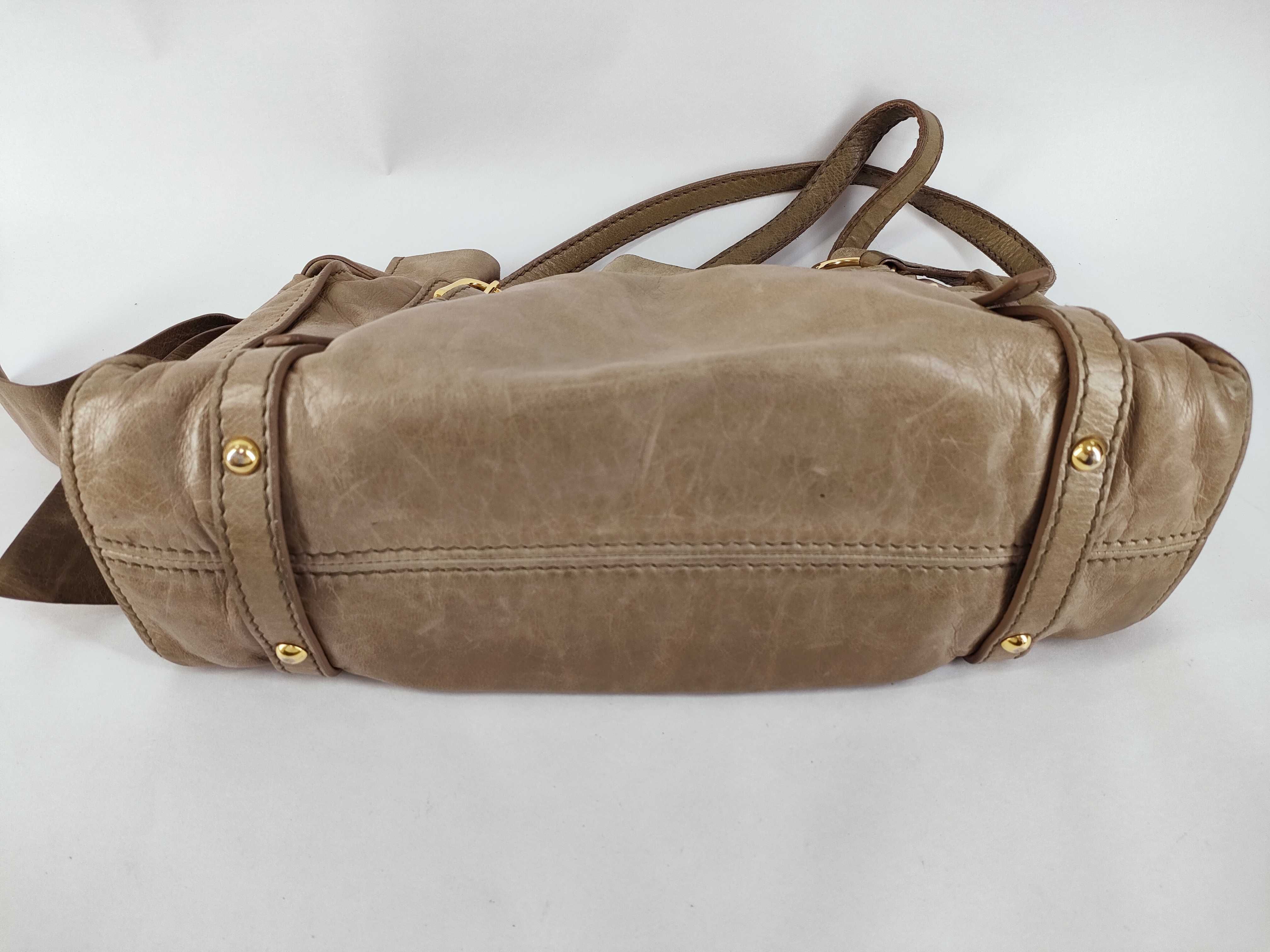 tote bag, leather, beige tote bag — view 7