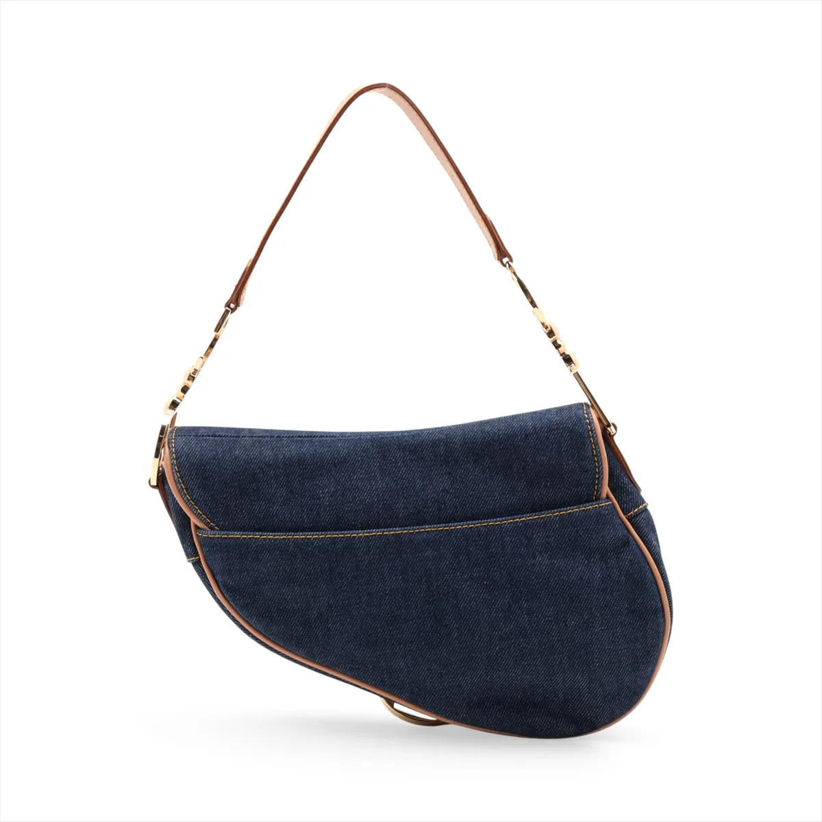 Saddle Bag, Denim x Leather Shoulder Bag, Navy x Beige — view 2