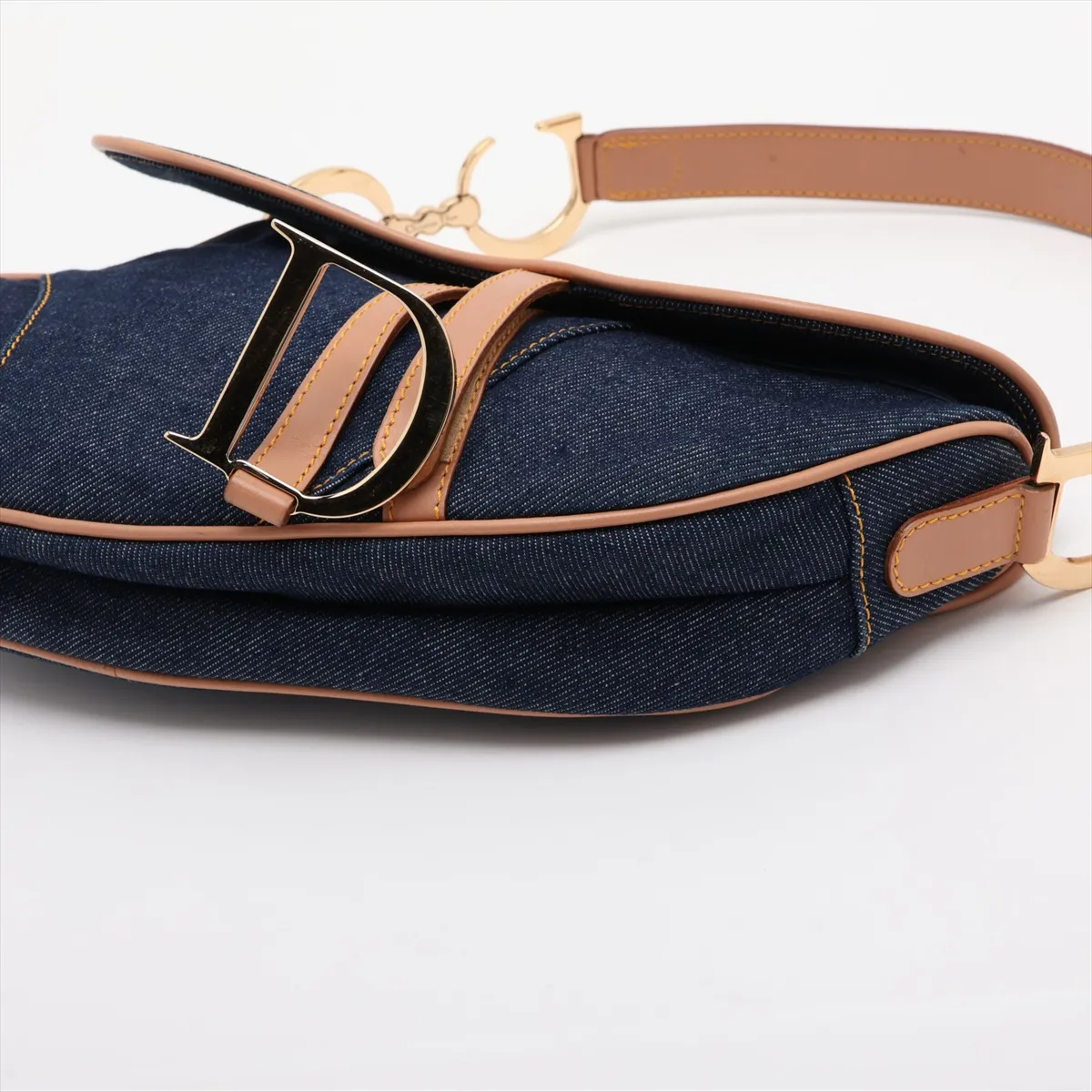 Saddle Bag, Denim x Leather Shoulder Bag, Navy x Beige — view 3