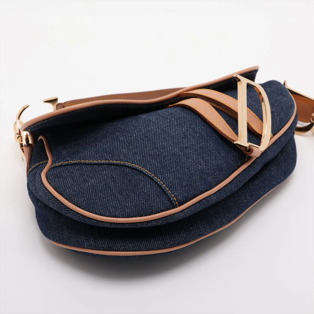 Saddle Bag, Denim x Leather Shoulder Bag, Navy x Beige — view 4