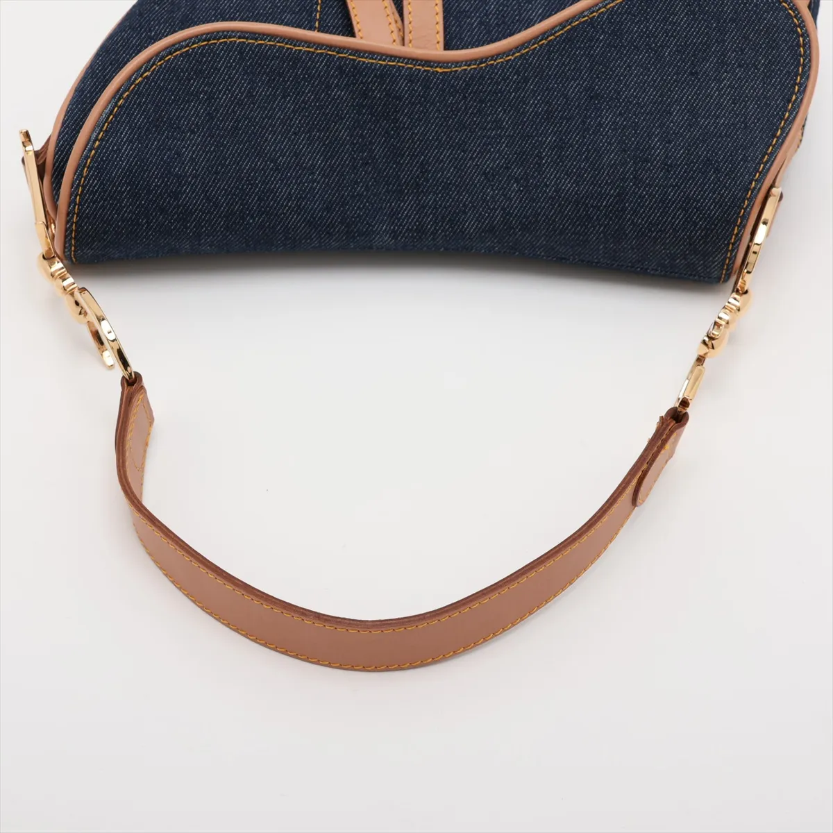 Saddle Bag, Denim x Leather Shoulder Bag, Navy x Beige — view 5
