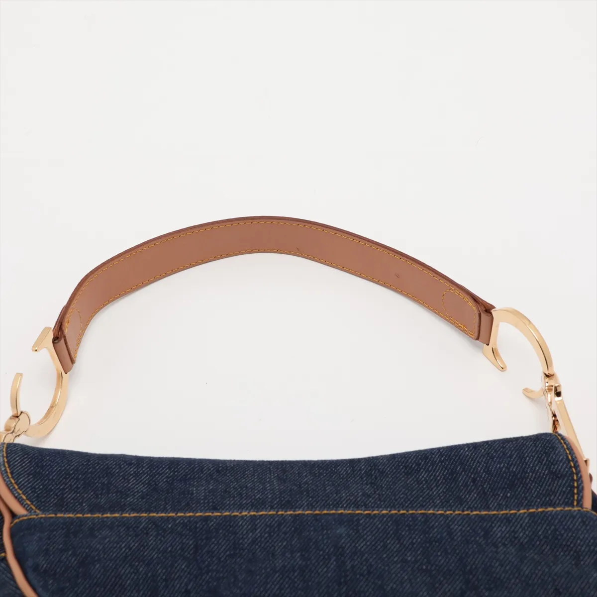 Saddle Bag, Denim x Leather Shoulder Bag, Navy x Beige — view 6