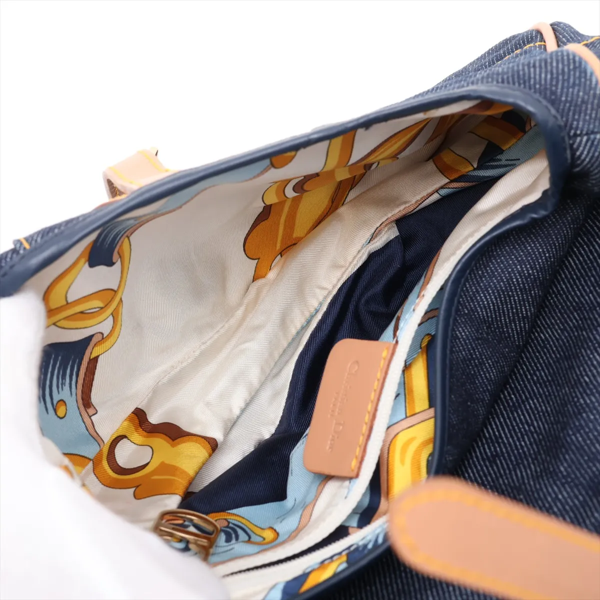 Saddle Bag, Denim x Leather Shoulder Bag, Navy x Beige — view 7