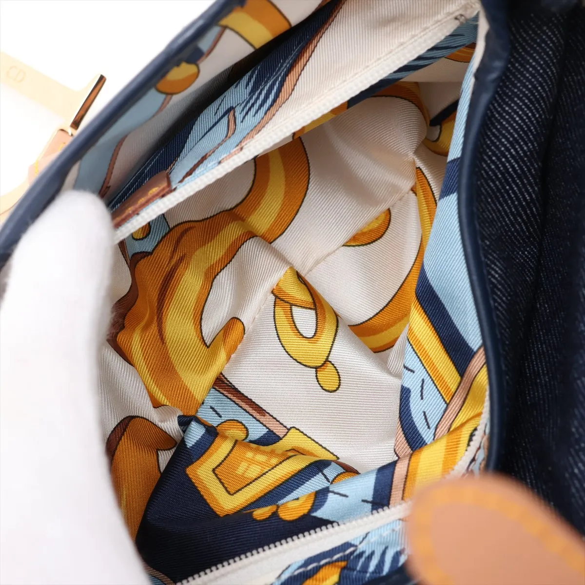 Saddle Bag, Denim x Leather Shoulder Bag, Navy x Beige — view 8