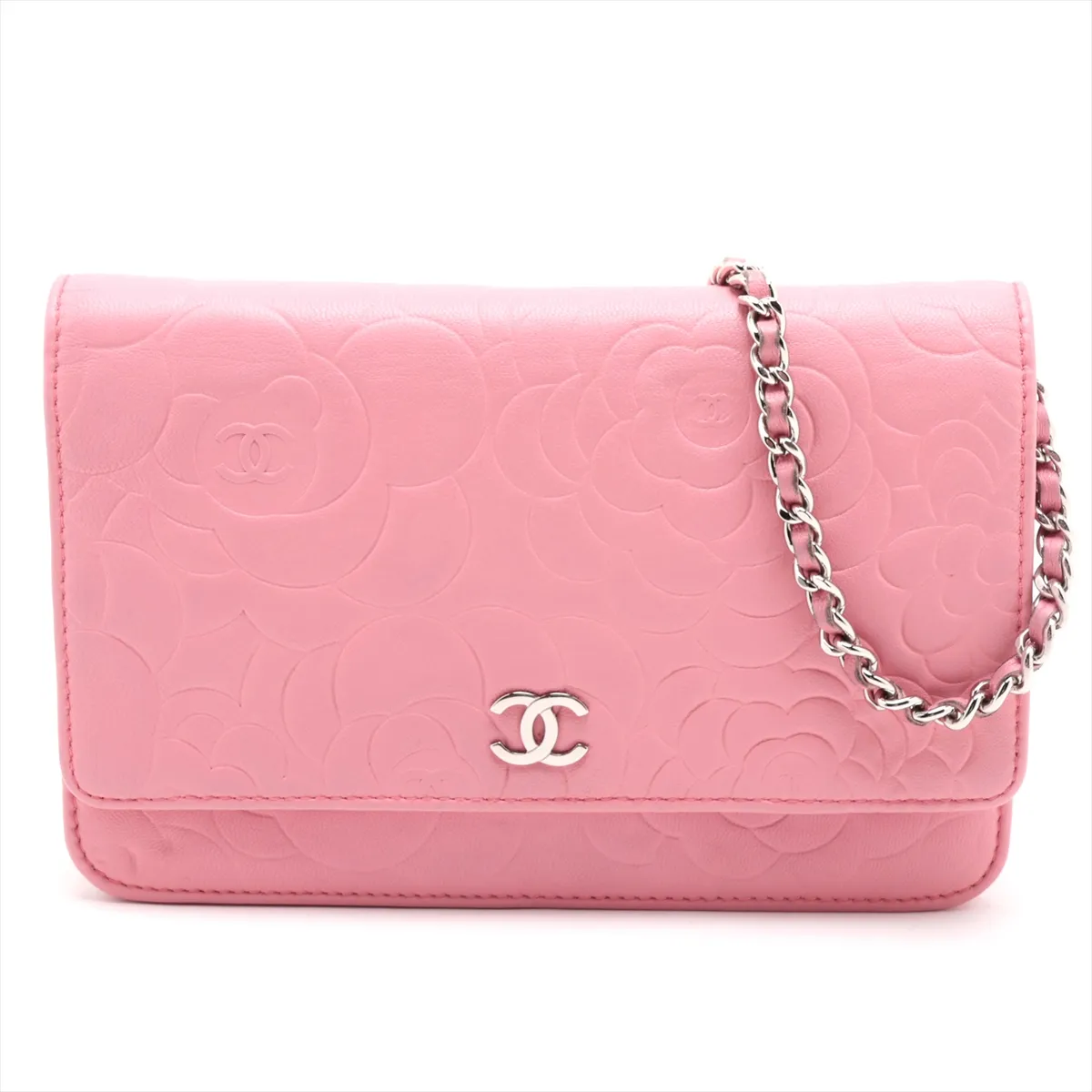 Camellia Lambskin Chain Wallet, Pink, Silver Hardware, 14606699, Serial Number 14