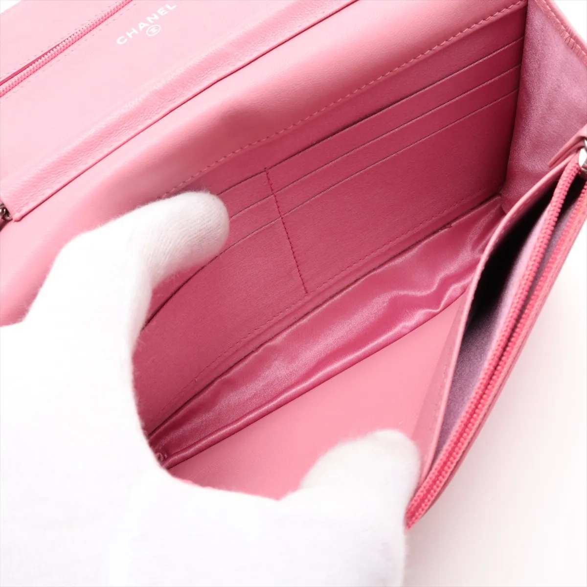 Camellia Lambskin Chain Wallet, Pink, Silver Hardware, 14606699, Serial Number 14 — view 8