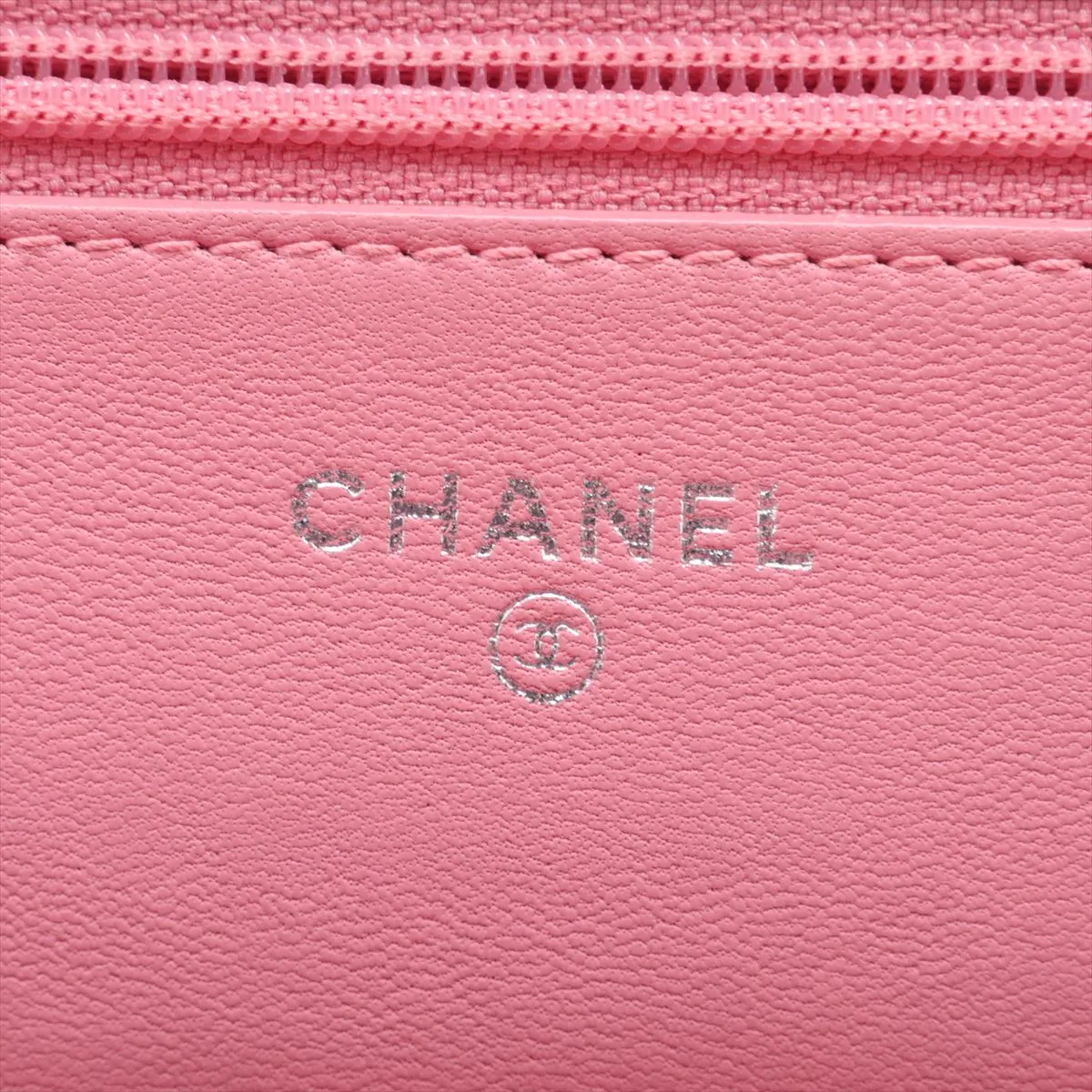 Camellia Lambskin Chain Wallet, Pink, Silver Hardware, 14606699, Serial Number 14 — view 9