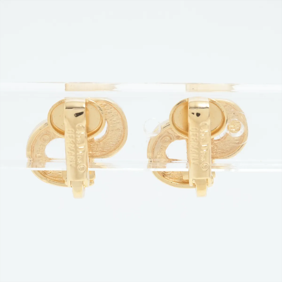 CD Logo Earrings (Pair) GP x Rhinestone Gold - Shows signs of wear, — view 2