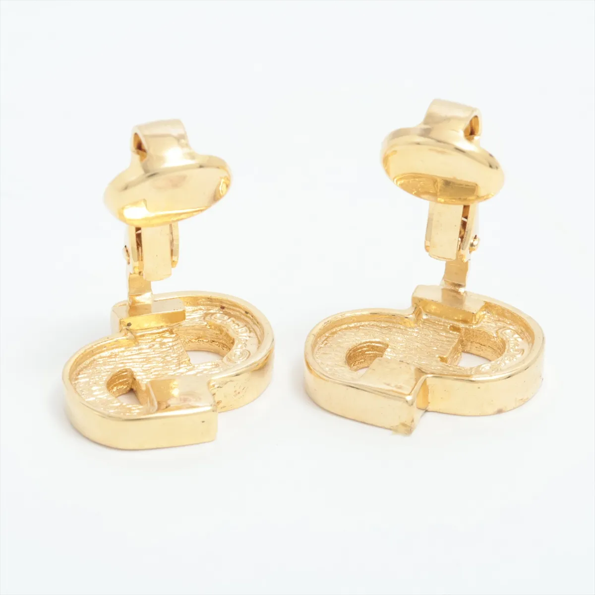 CD Logo Earrings (Pair) GP x Rhinestone Gold - Shows signs of wear, — view 4