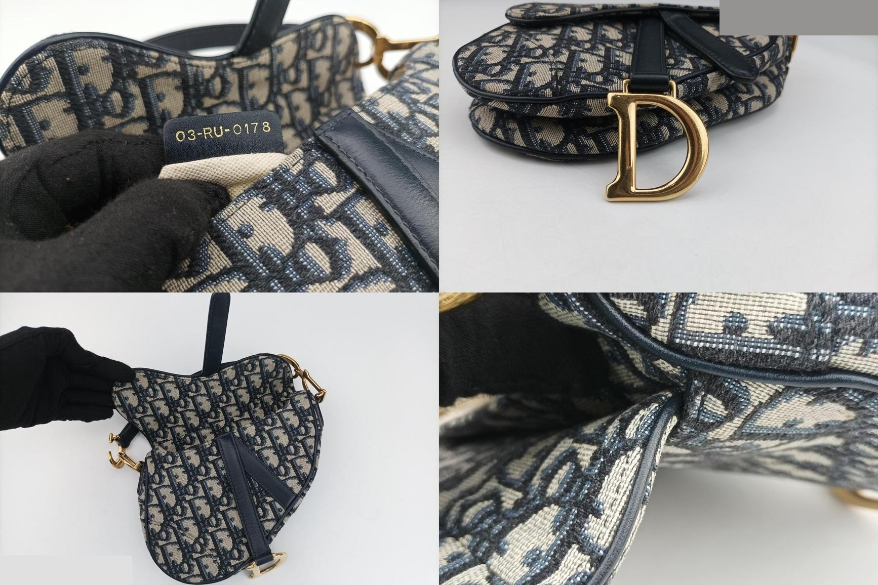 Saddle, Jacquard x Leather, Navy x Gray — view 8