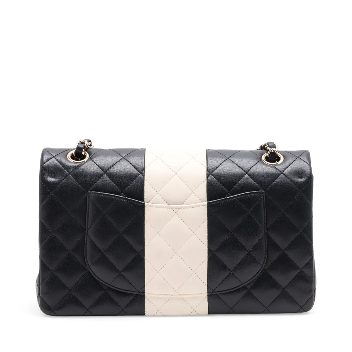 [Individually packaged] Chanel Matelassé 25 Lambskin Double Flap Double Chain Bag, Black x White, Gold Hardware, X86XN464, Random Plate, A01112 — view 2