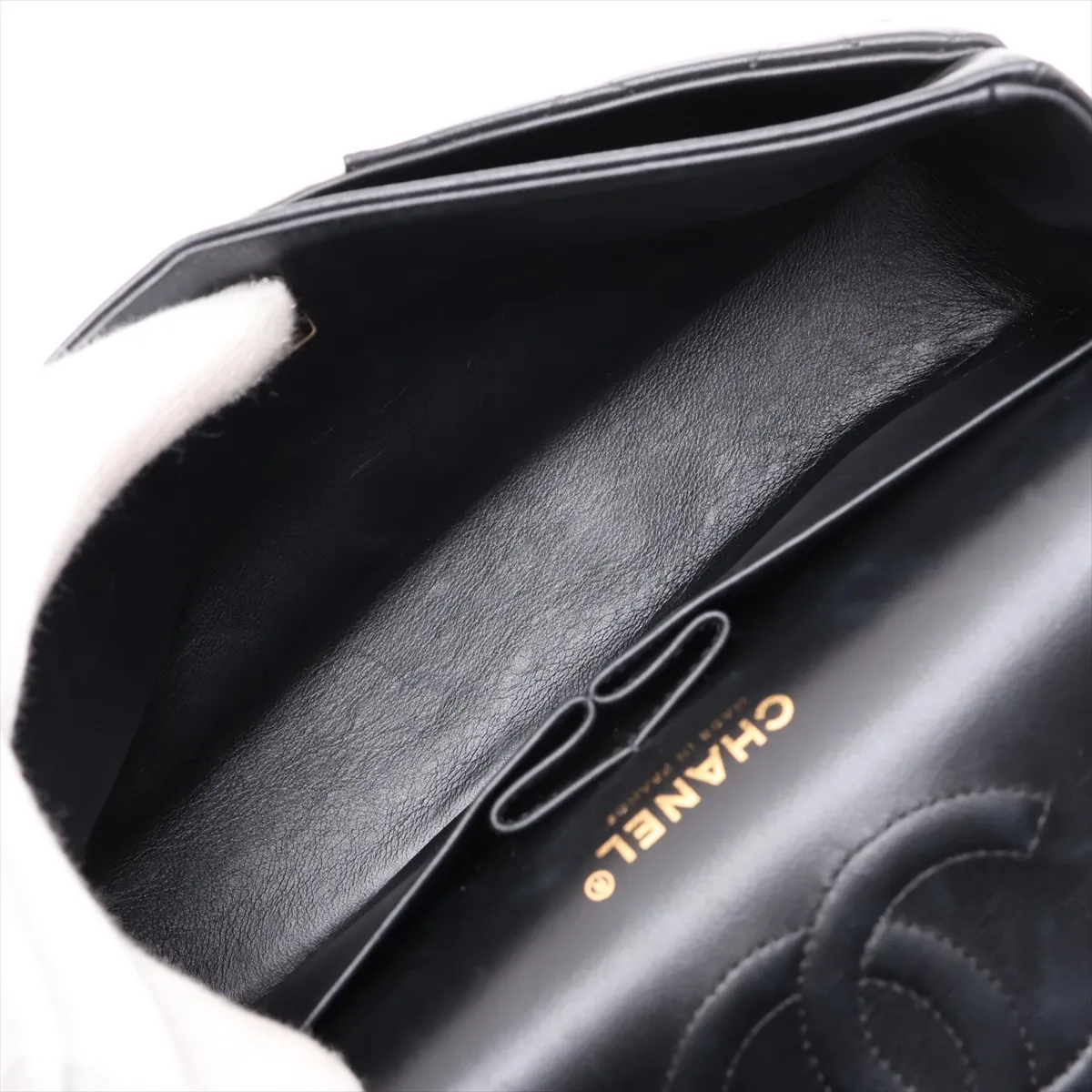 [Individually packaged] Chanel Matelassé 25 Lambskin Double Flap Double Chain Bag, Black x White, Gold Hardware, X86XN464, Random Plate, A01112 — view 7