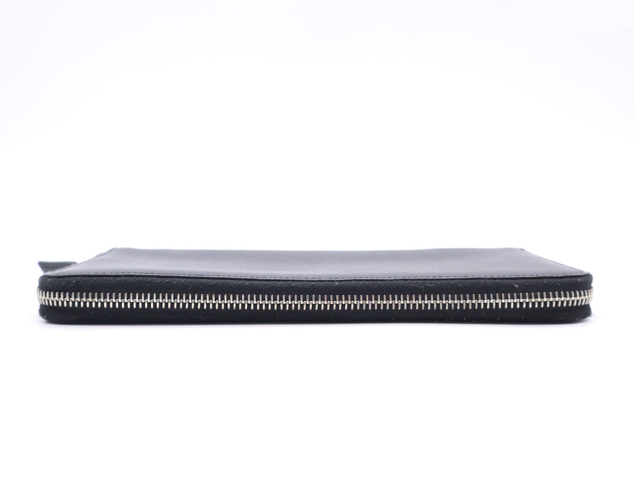 Saffiano leather round zipper long wallet, black — view 4