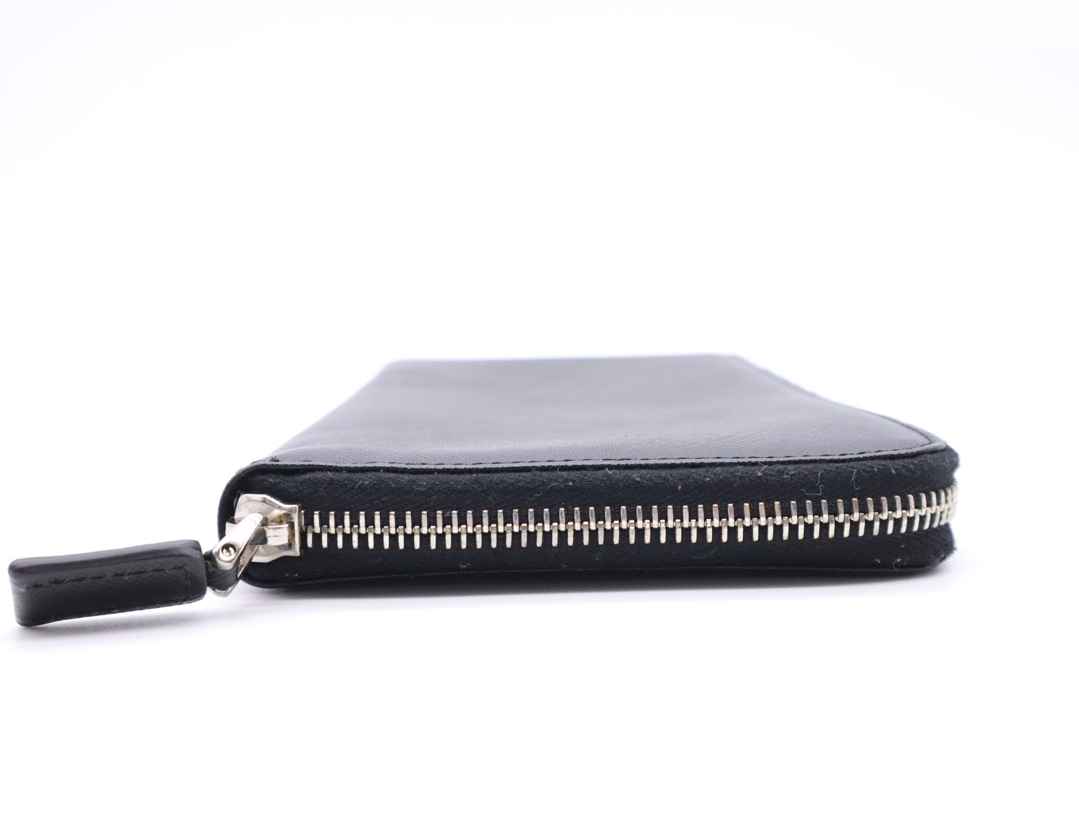 Saffiano leather round zipper long wallet, black — view 5