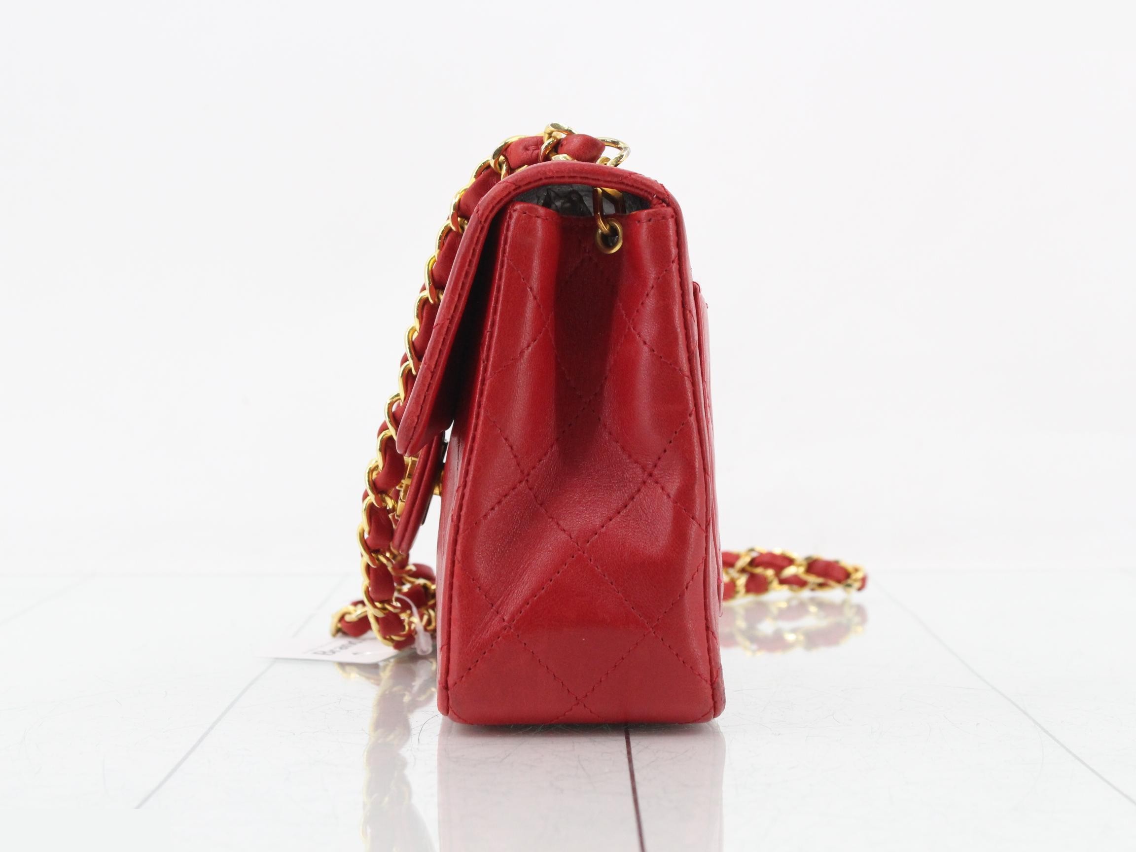 Lambskin Mini Matelassé 17cm Chain Shoulder Bag, Red, Gold Hardware, Series 1 — view 3