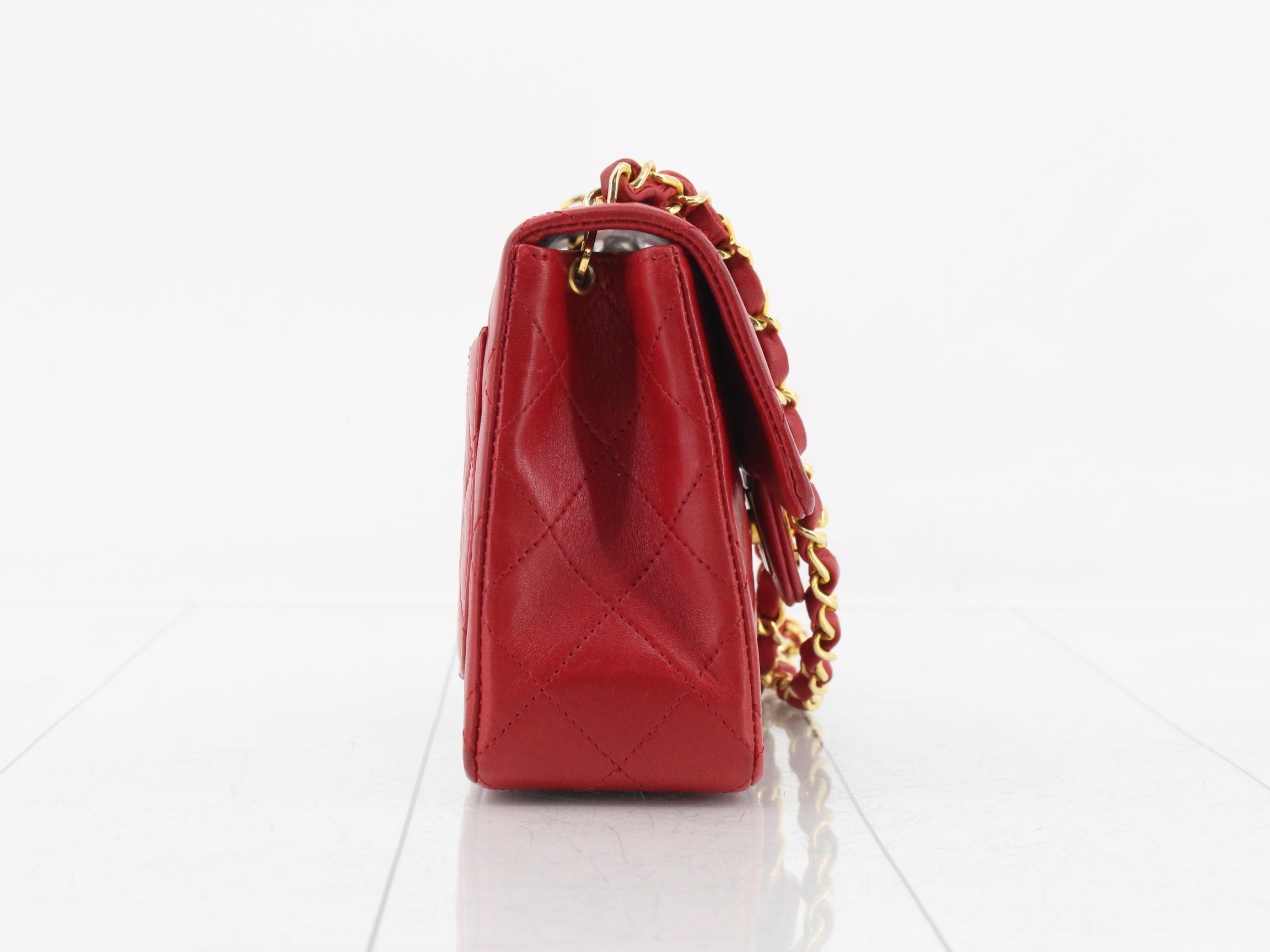 Lambskin Mini Matelassé 17cm Chain Shoulder Bag, Red, Gold Hardware, Series 1 — view 4