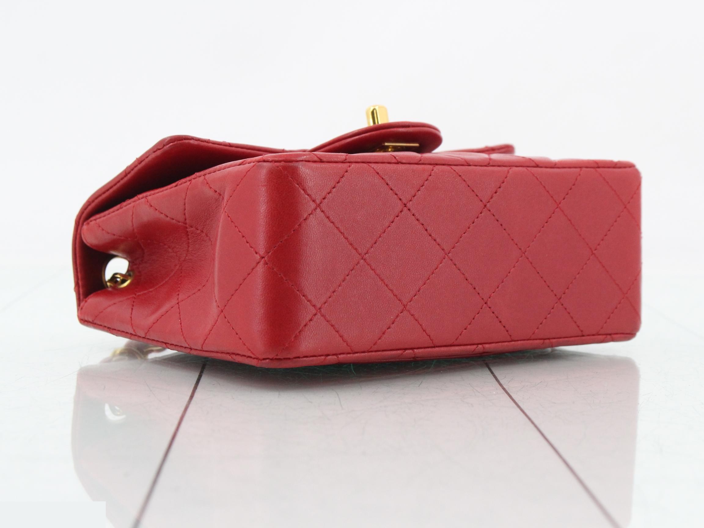 Lambskin Mini Matelassé 17cm Chain Shoulder Bag, Red, Gold Hardware, Series 1 — view 5